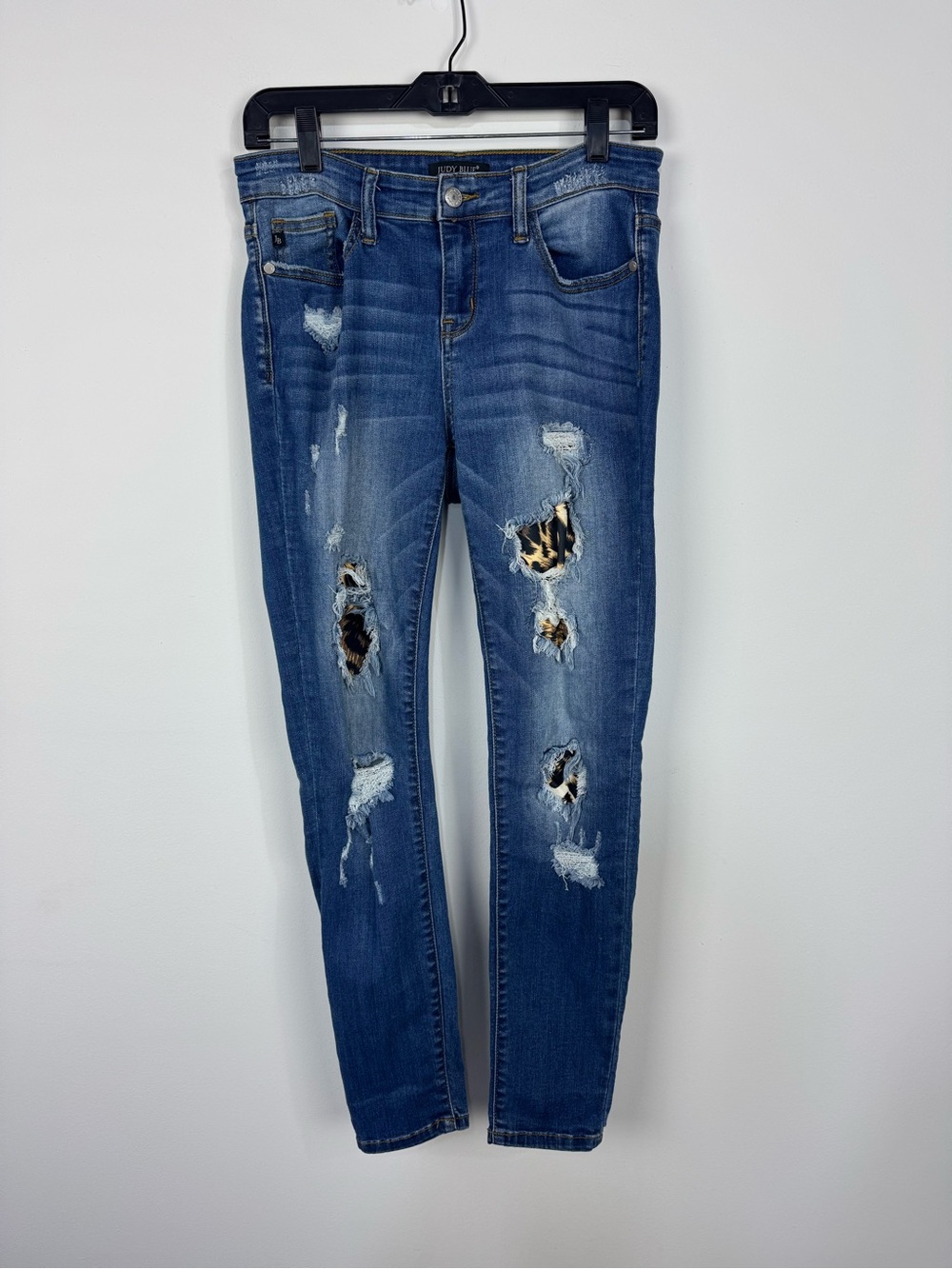 Judy Blue Leopard Animal Print Patched Distressed Denim Jeans